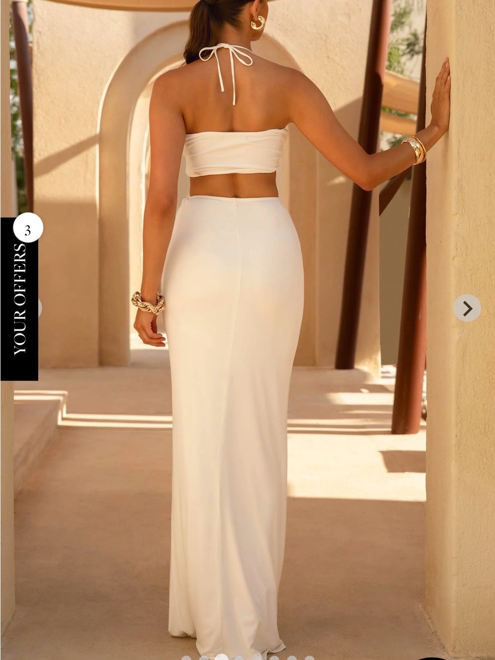 White High-Slit Ruched Maxi Skirt Set - Picture 3 of 3